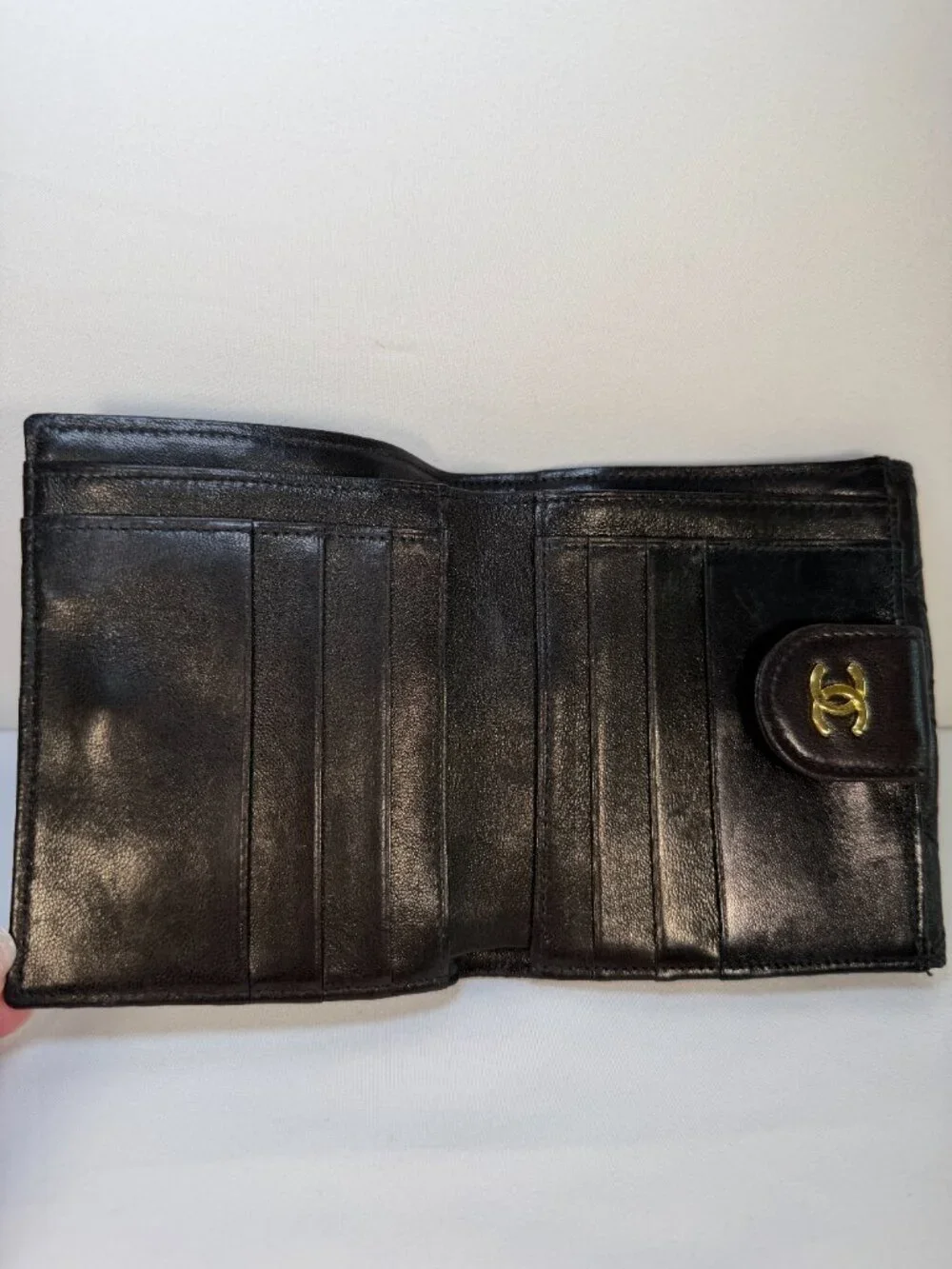 RARE! Vintage CHANEL Brown Quilted Bicolore Leather Gold CC Bifold Wallet